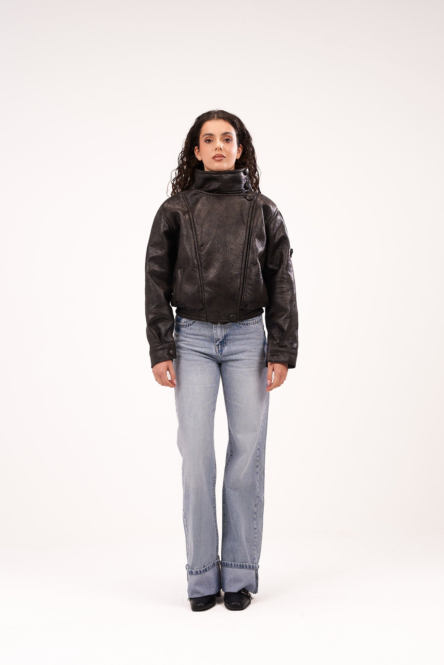 Faded-Black Biker Leather Jacket