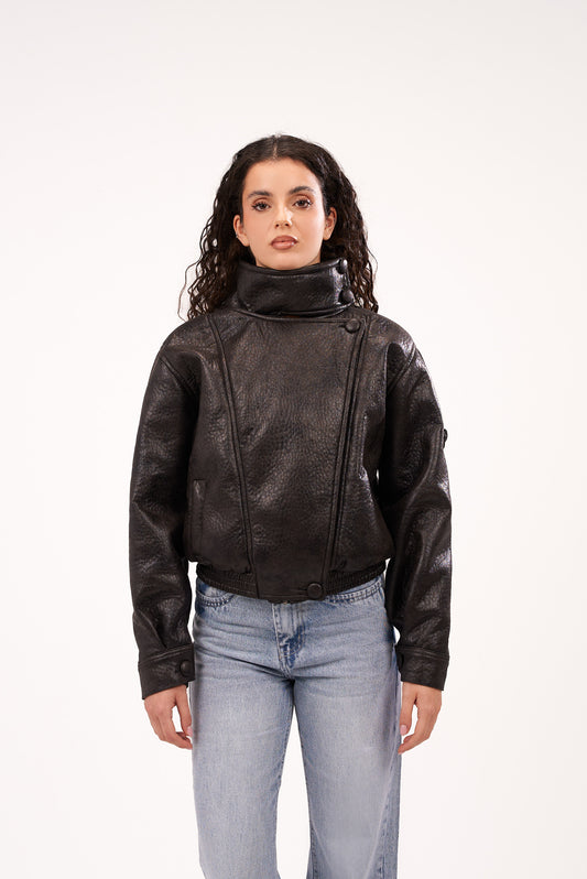 Faded-Black Biker Leather Jacket