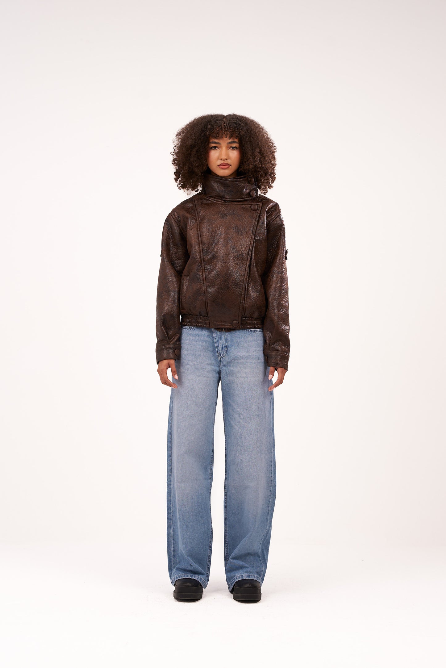 Faded-Brown Biker Leather Jacket