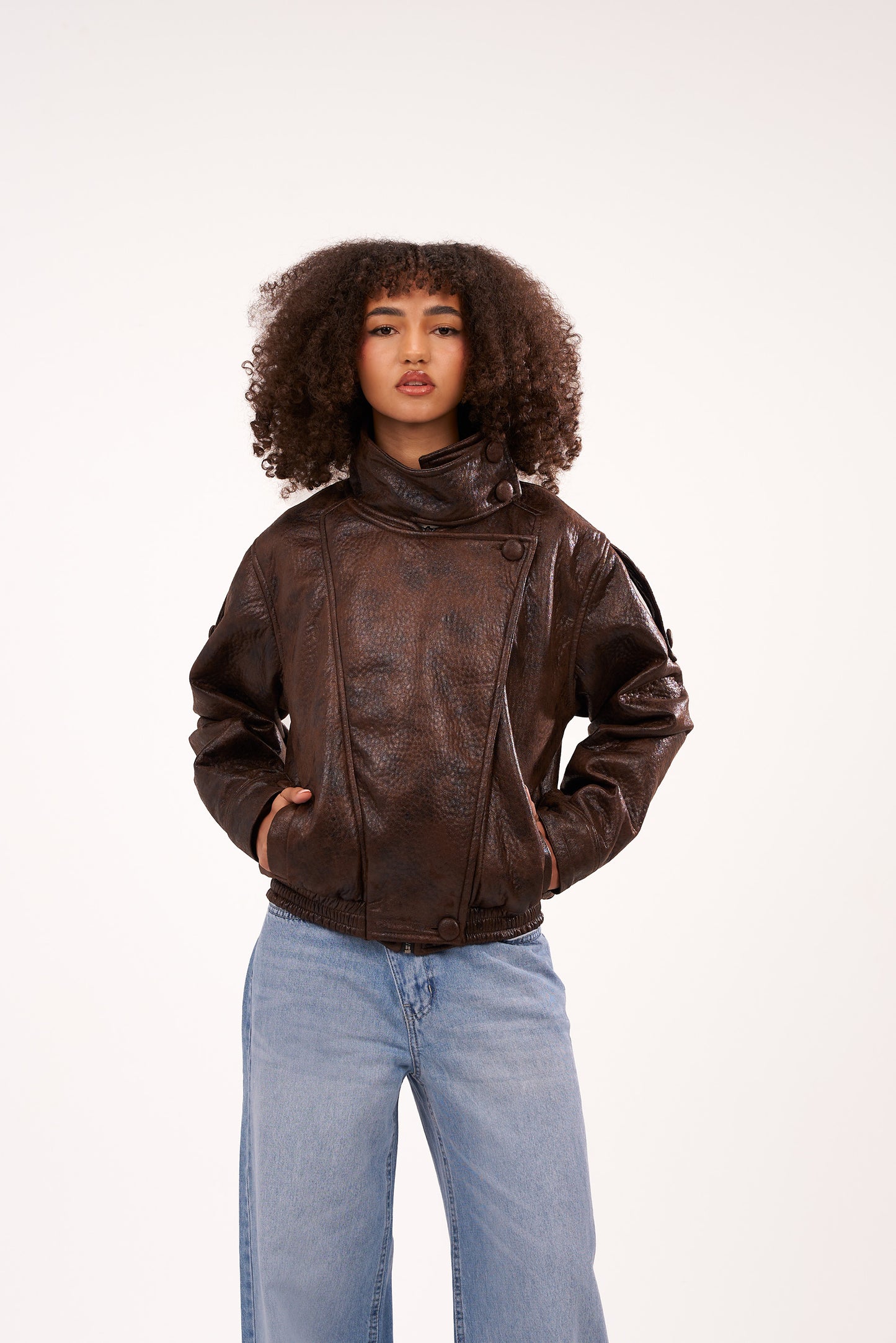 Faded-Brown Biker Leather Jacket