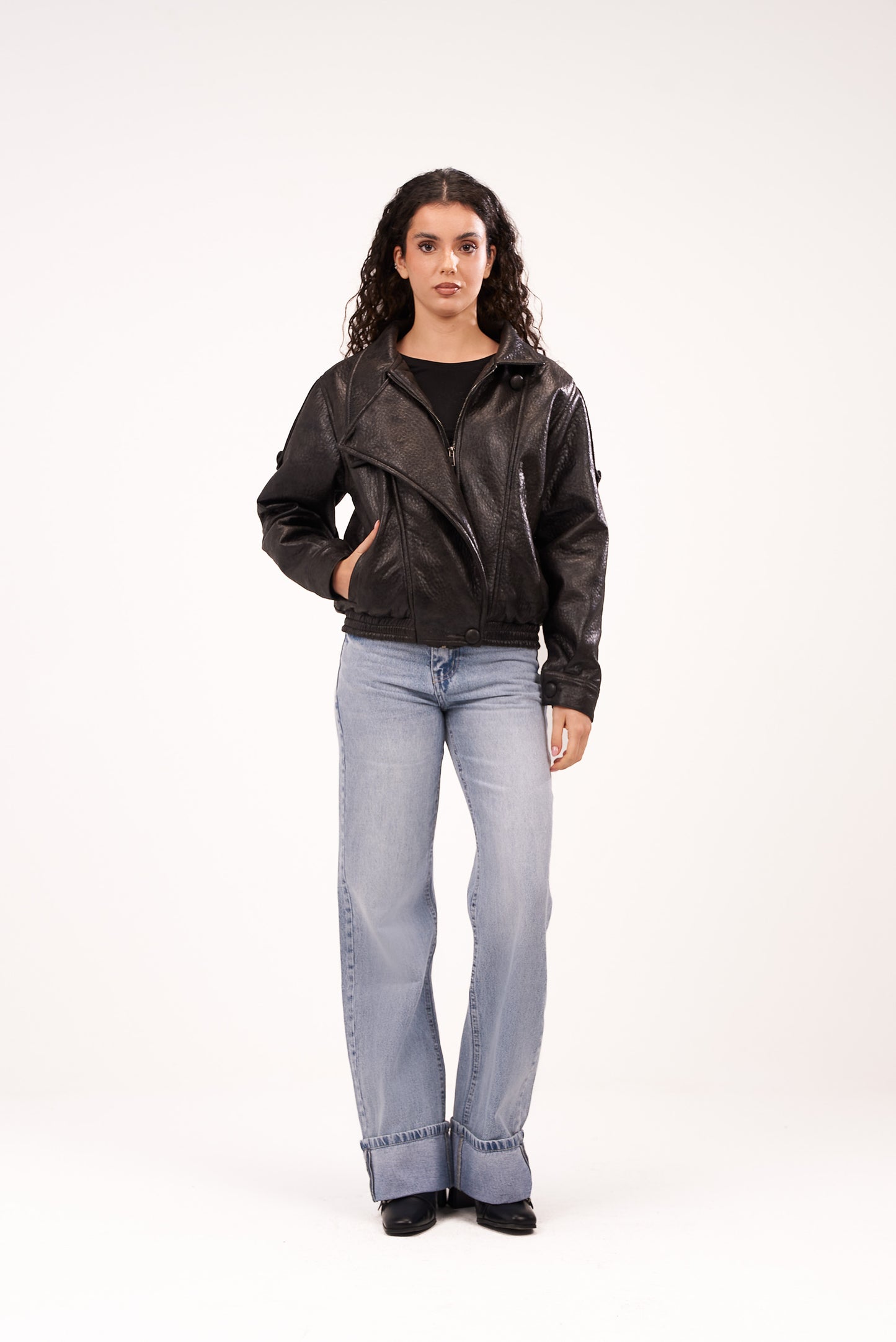 Faded-Black Biker Leather Jacket