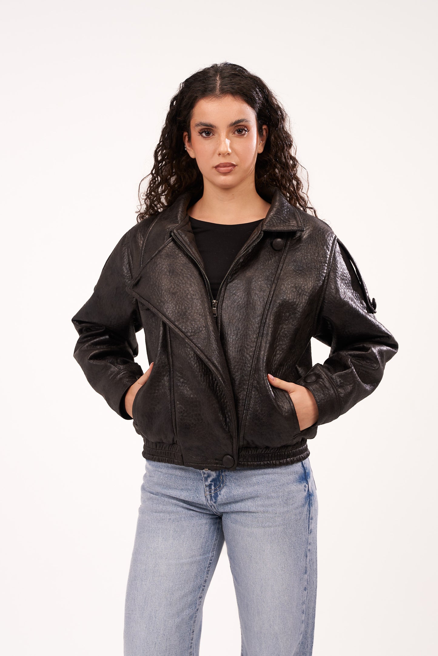 Faded-Black Biker Leather Jacket