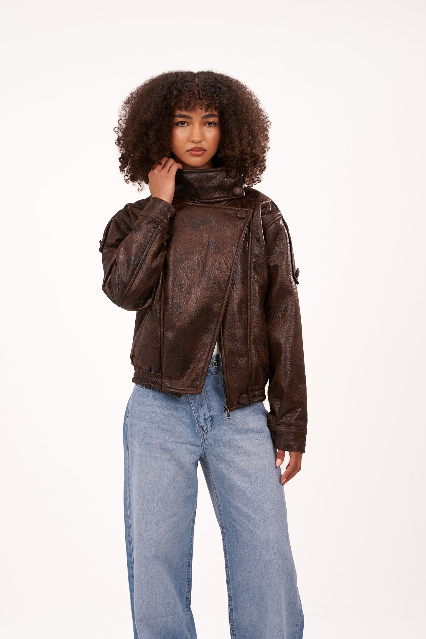 Faded-Brown Biker Leather Jacket
