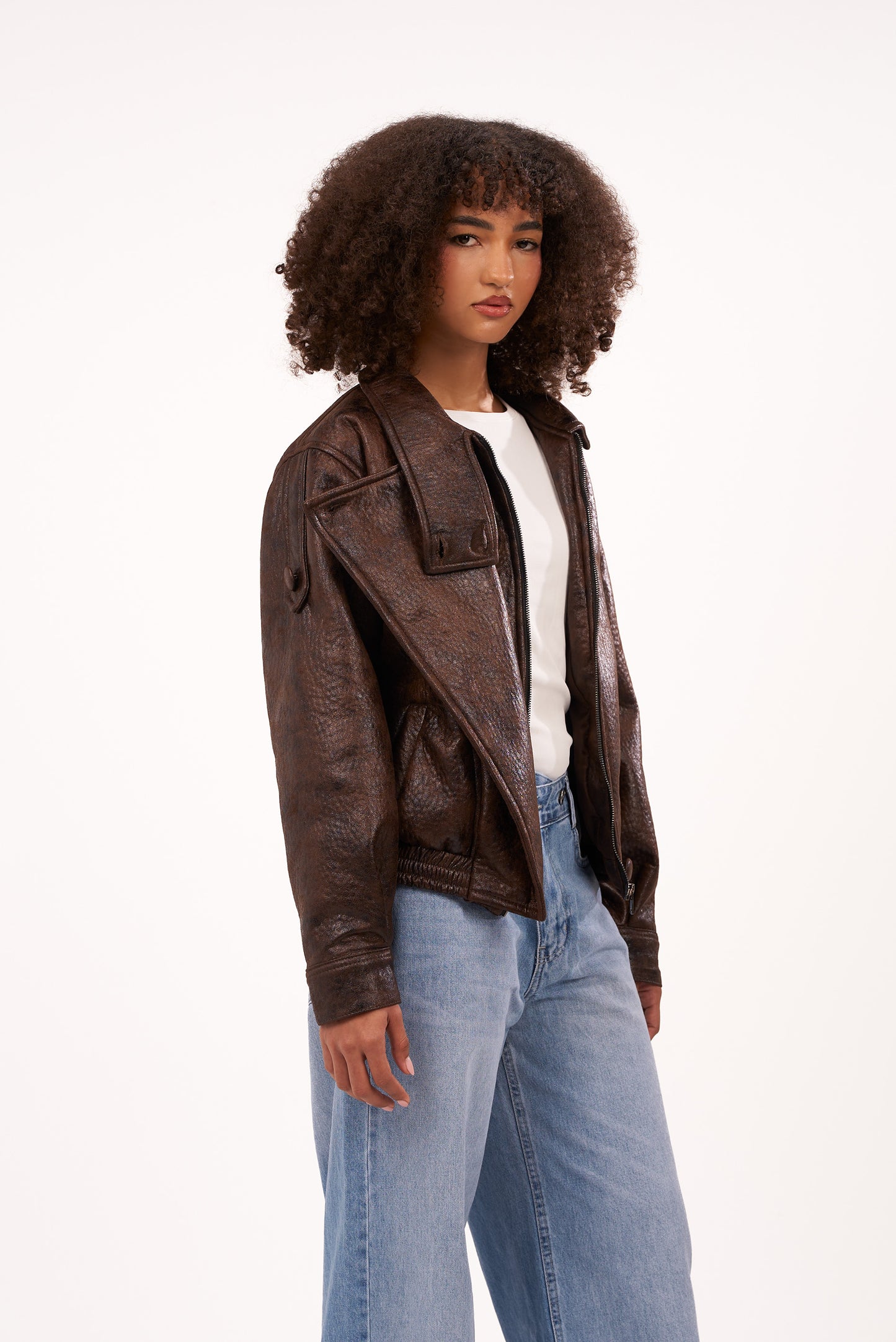 Faded-Brown Biker Leather Jacket
