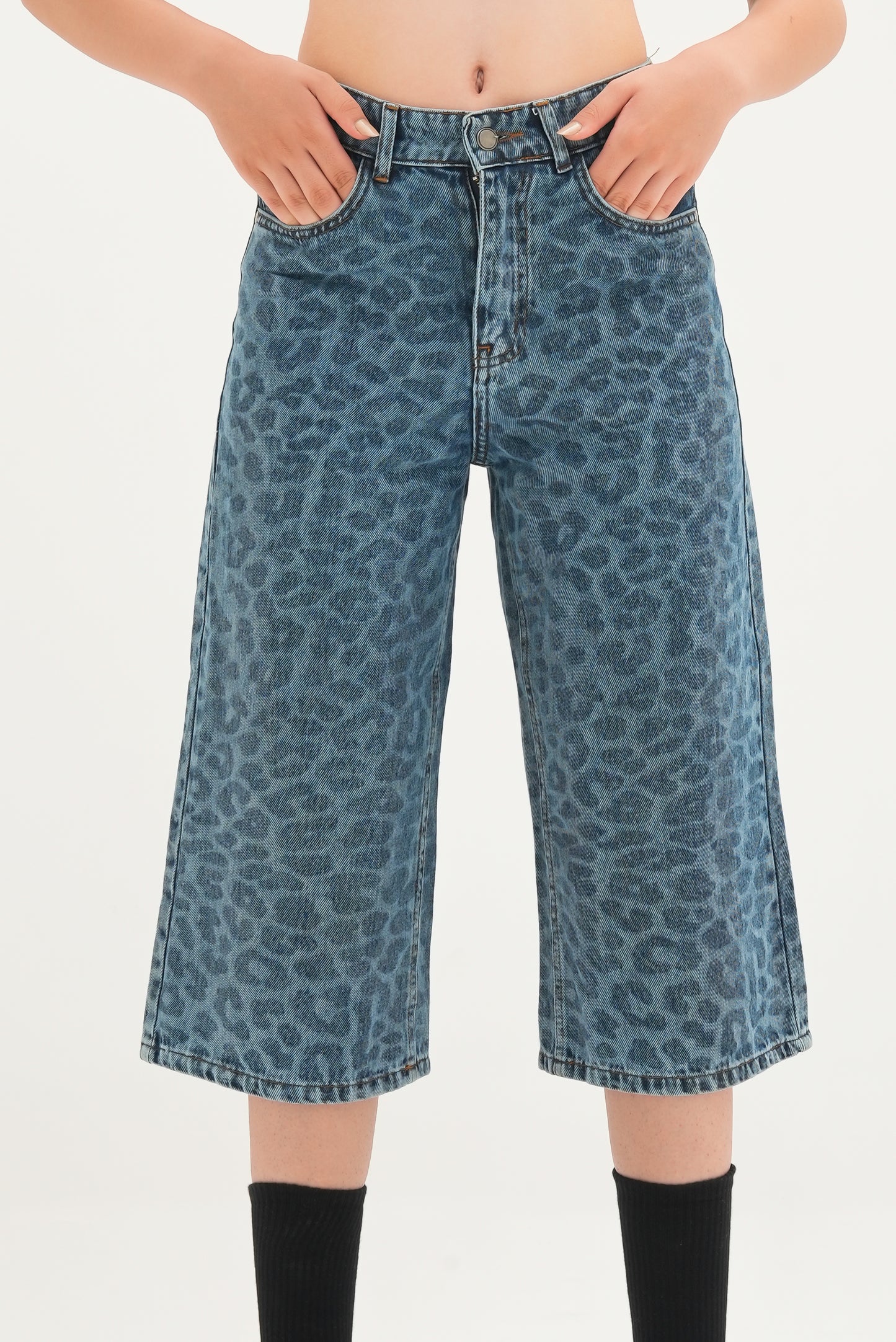 Blue Leopard Denim Jorts