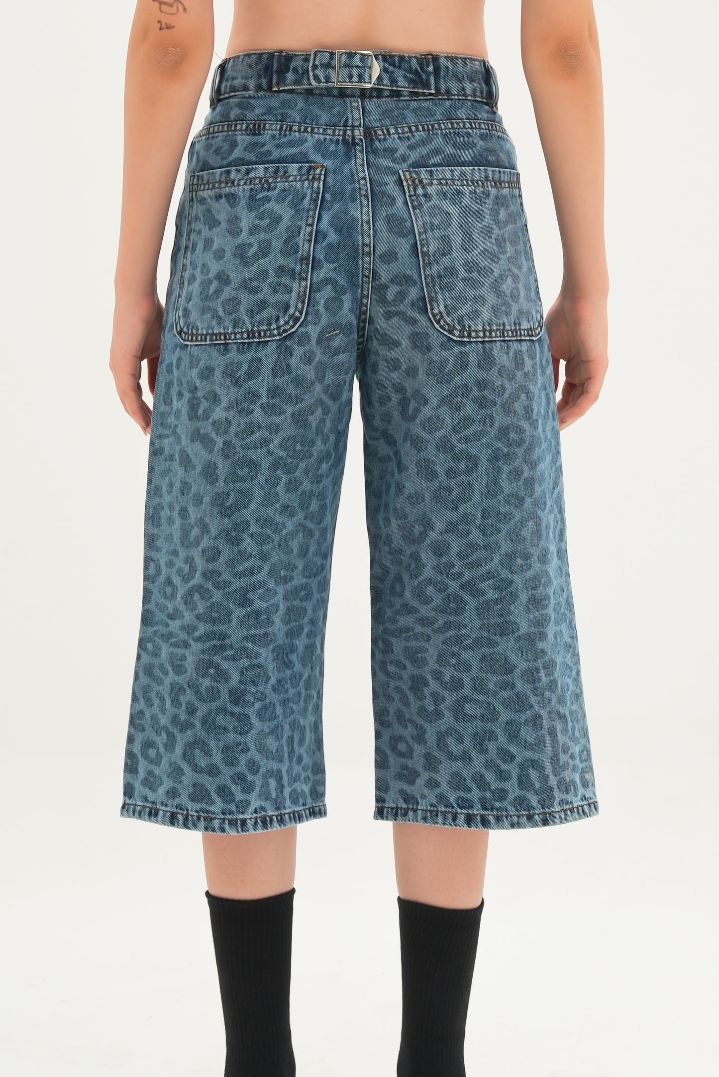 Blue Leopard Denim Jorts