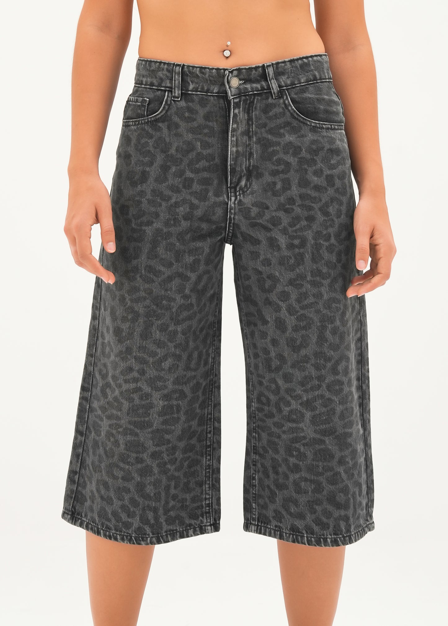 Black Leopard Denim Jorts