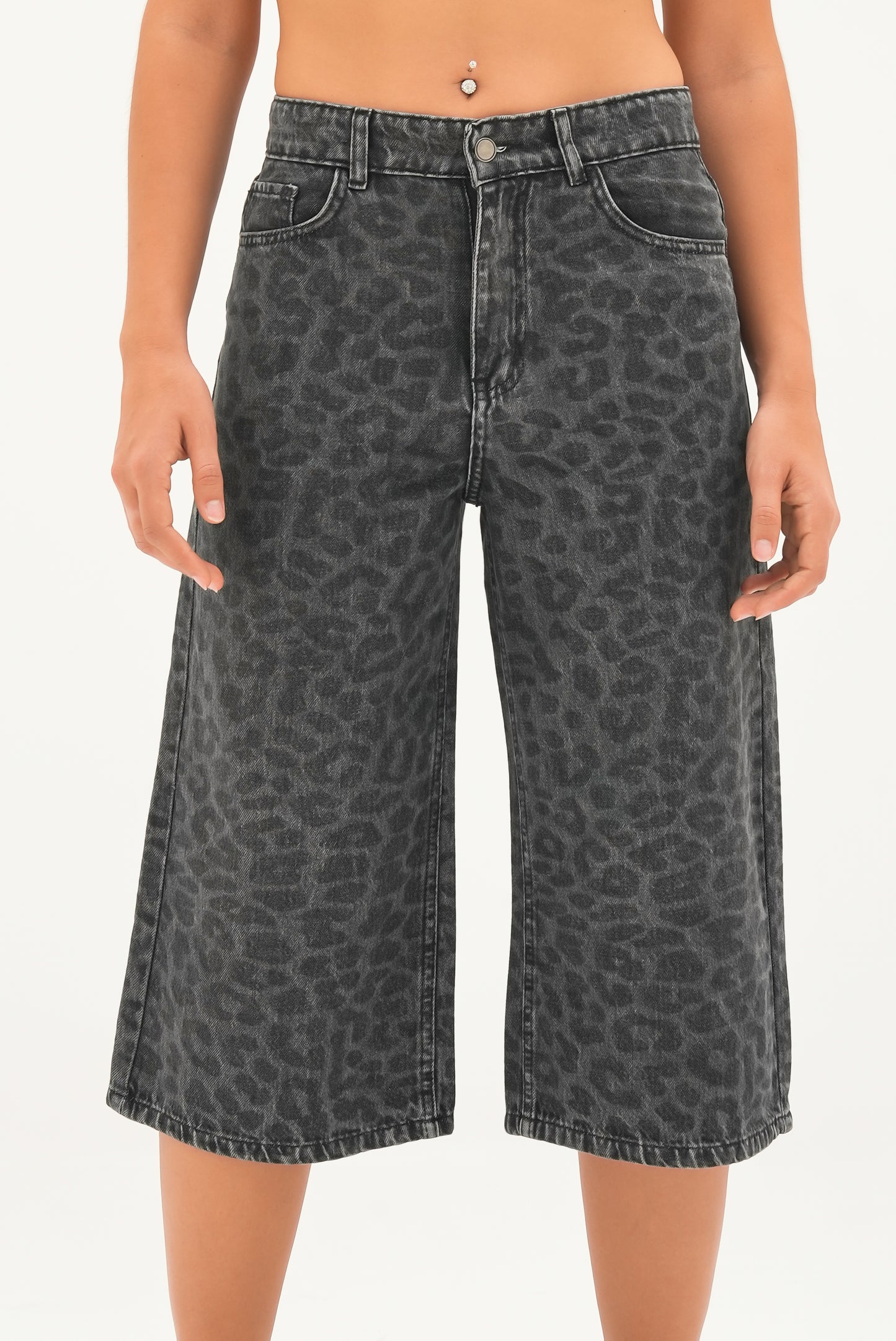 Black Leopard Denim Jorts