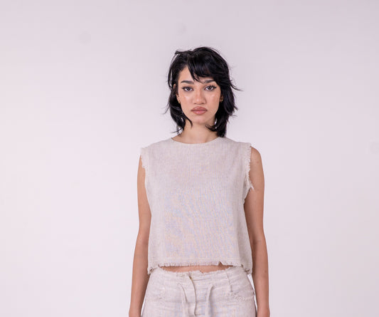 Beige Unfinished Linen Top