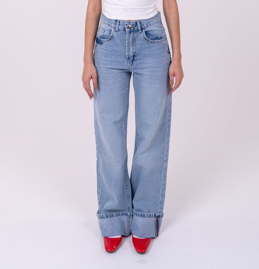 Folded Light Blue Denim Pants
