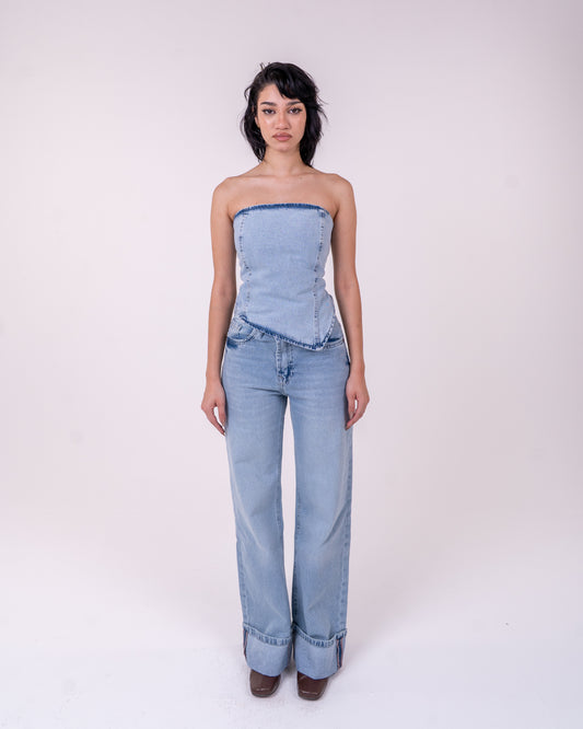Light Blue Denim Corset Set