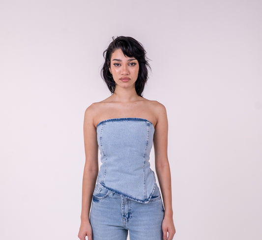 Light Blue Denim Corset Top