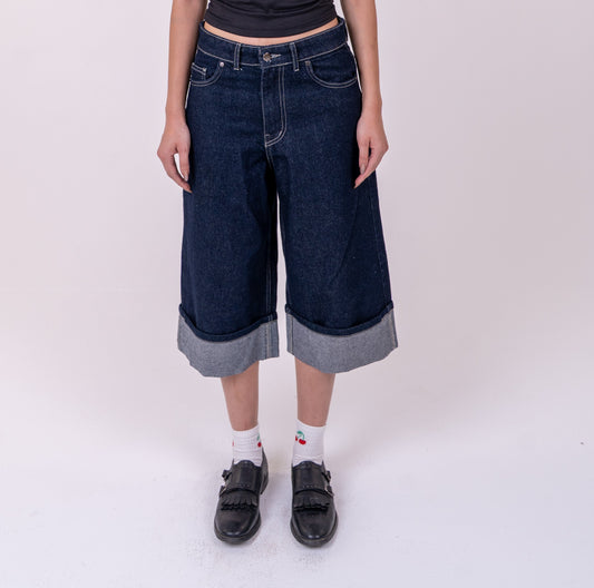 Folded Navy Blue Denim Jort