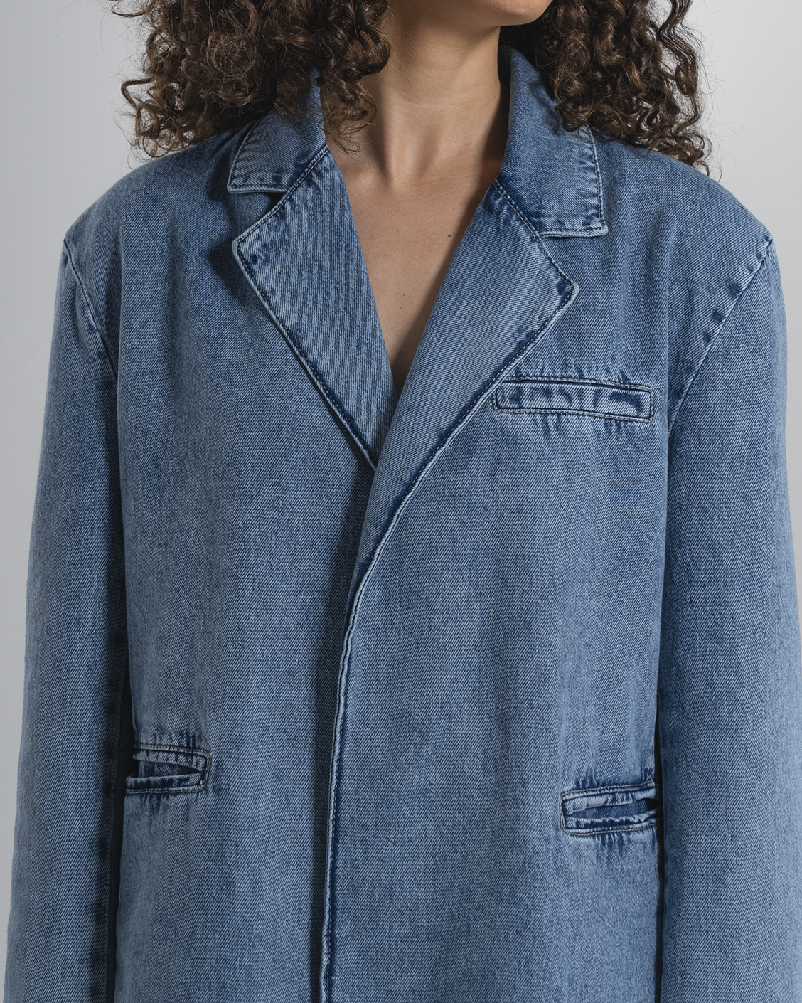 Oversized Denim Blazer with Detachable Floral