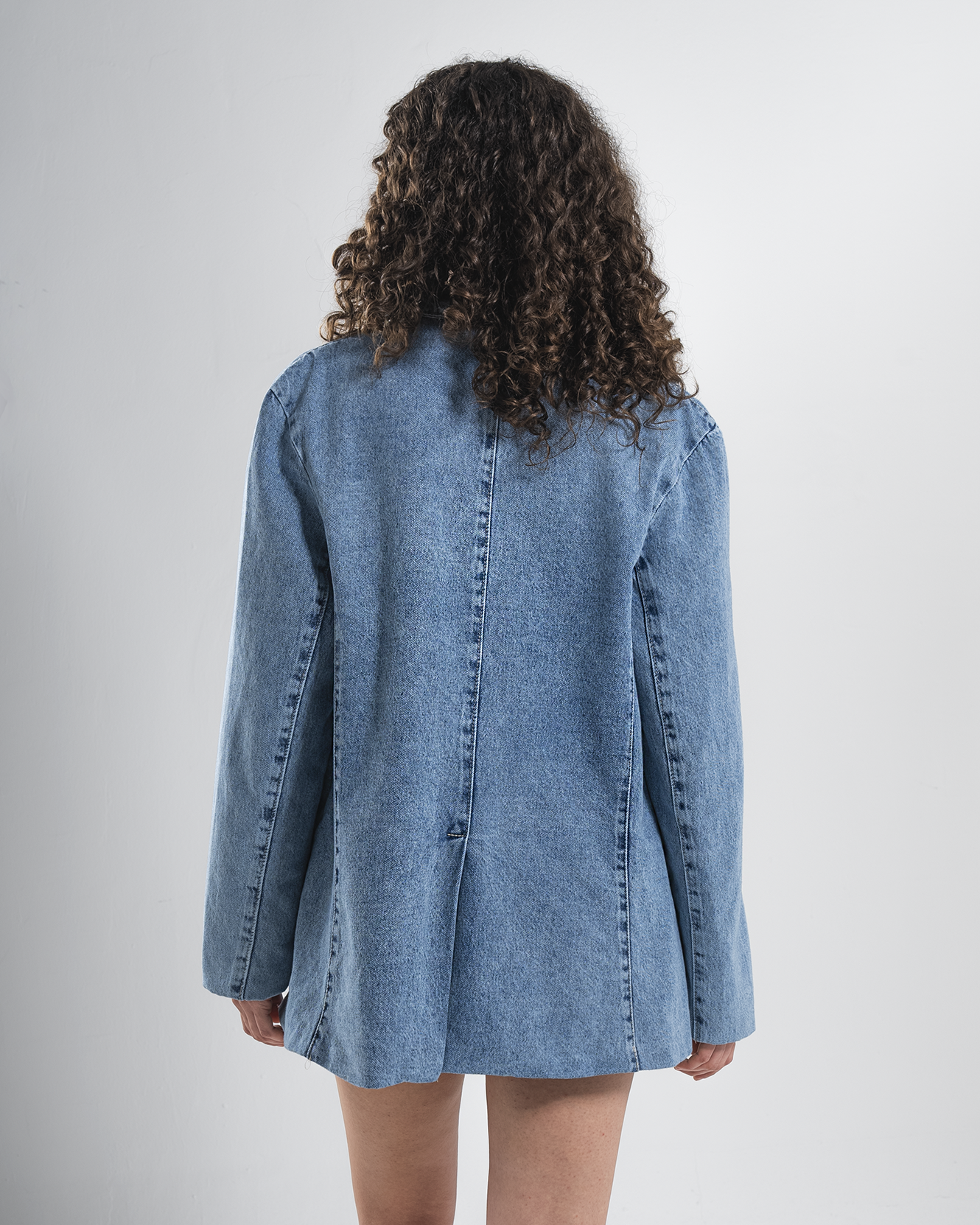 Oversized Denim Blazer with Detachable Floral