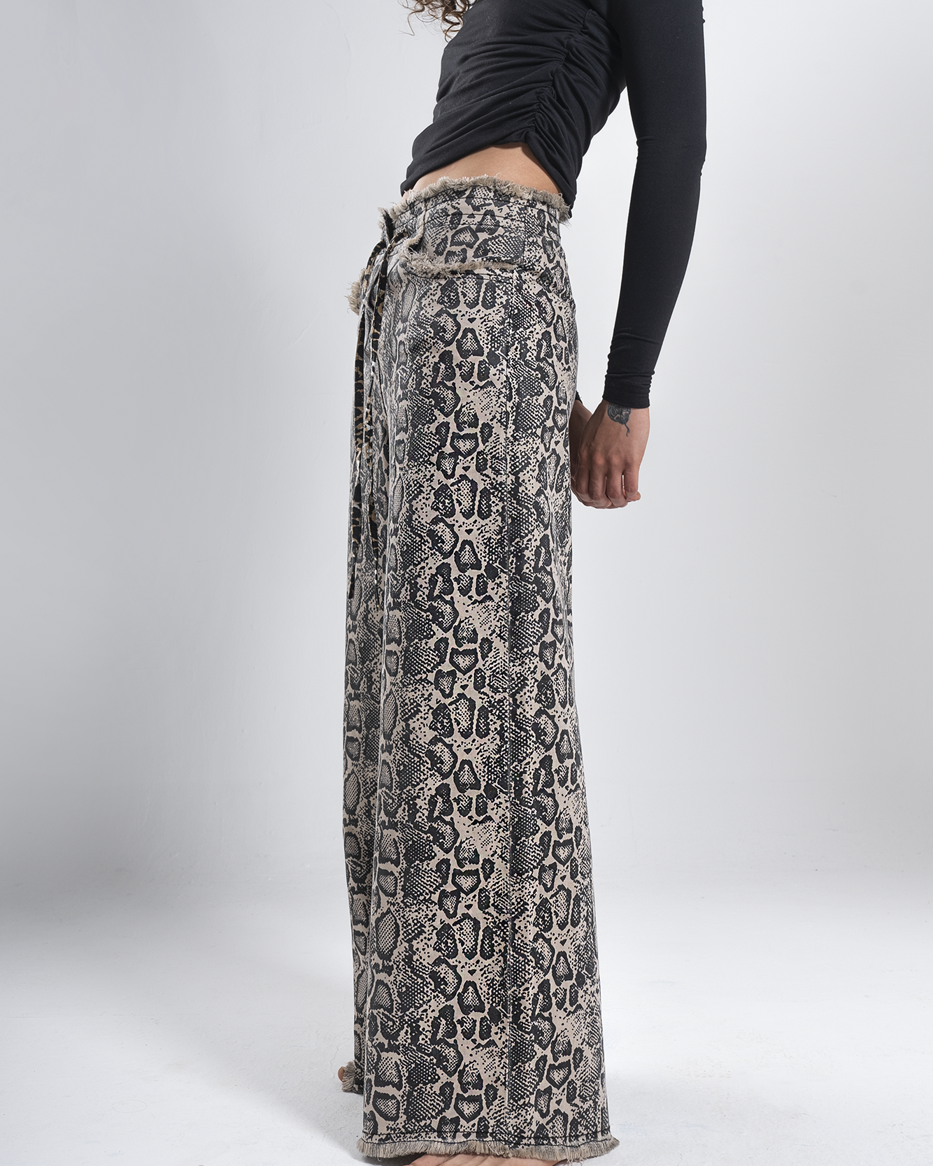 Stone-Washed Wide-Leg Snake Pants