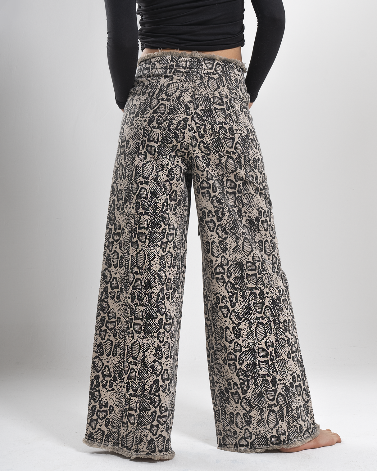 Stone-Washed Wide-Leg Snake Pants