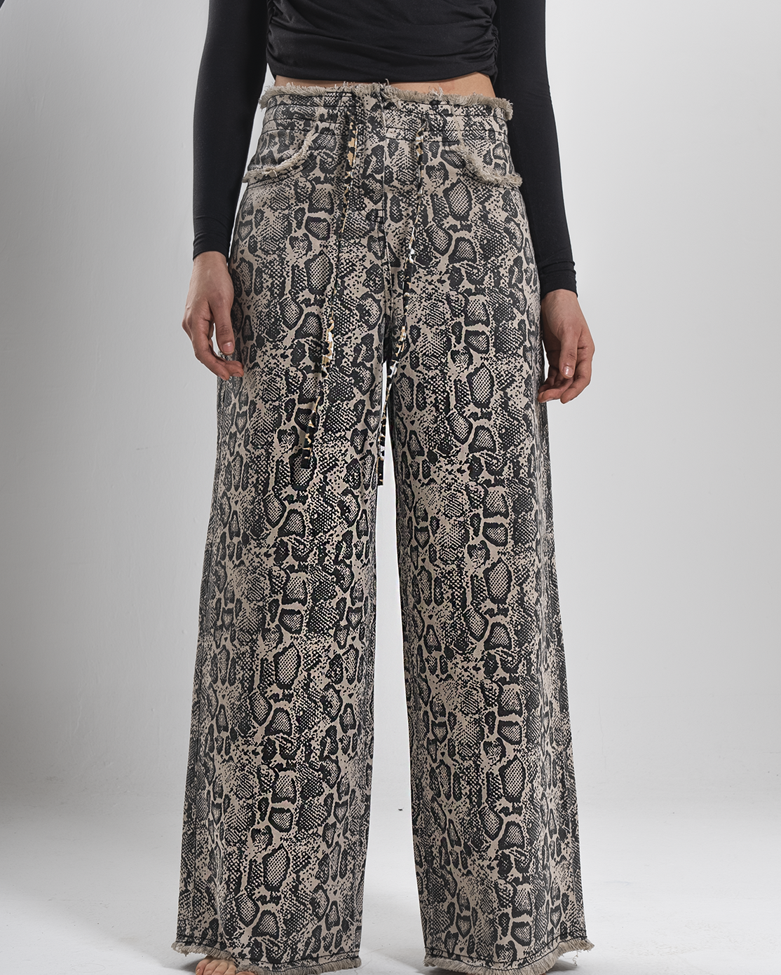 Stone-Washed Wide-Leg Snake Pants