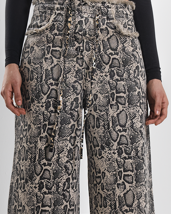 Stone-Washed Wide-Leg Snake Pants